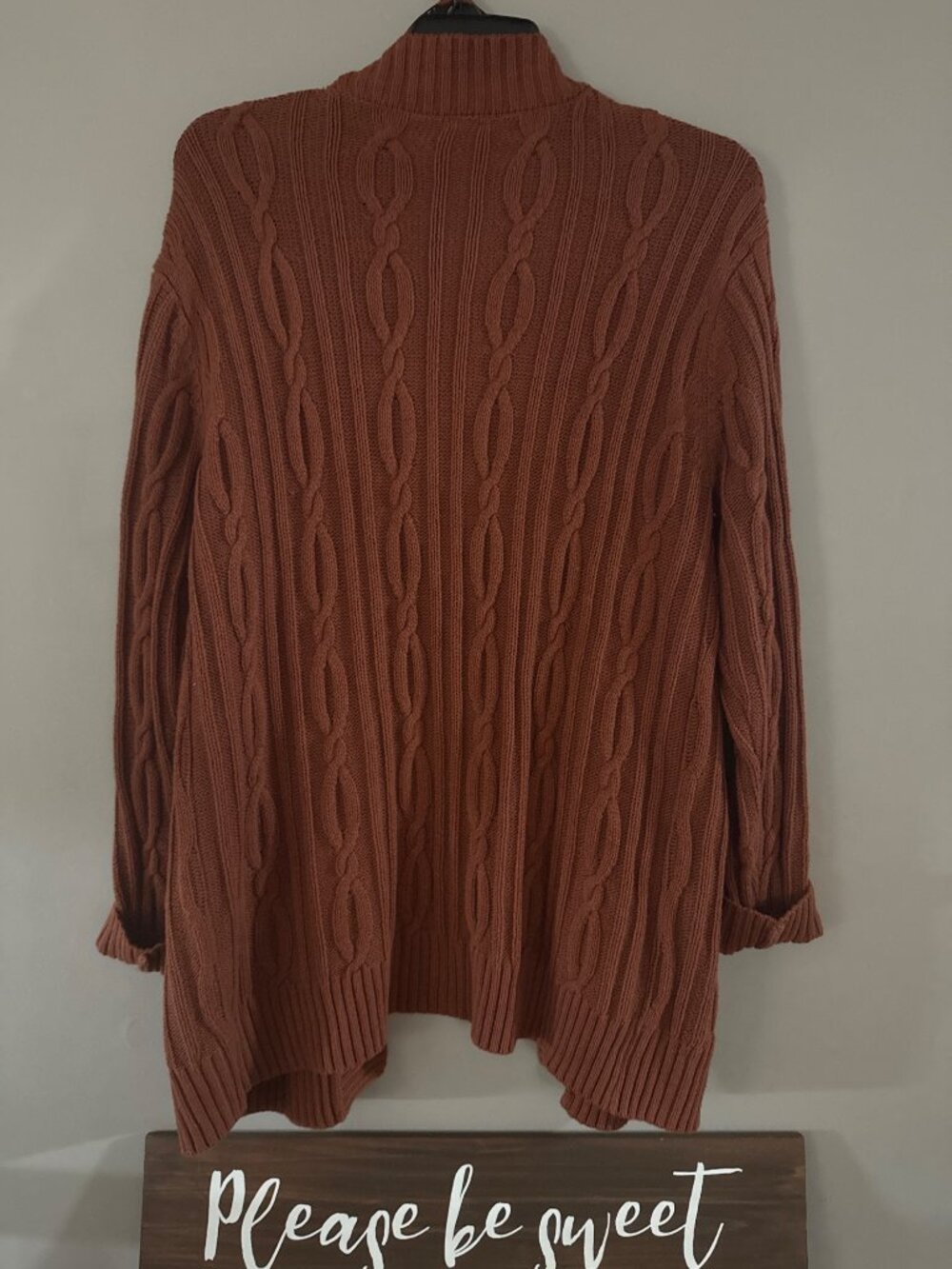 St. Johns Bay Rust Cable Knit Open Front Cardigan Sweater XL Cotton Blend - Picture 4 of 4
